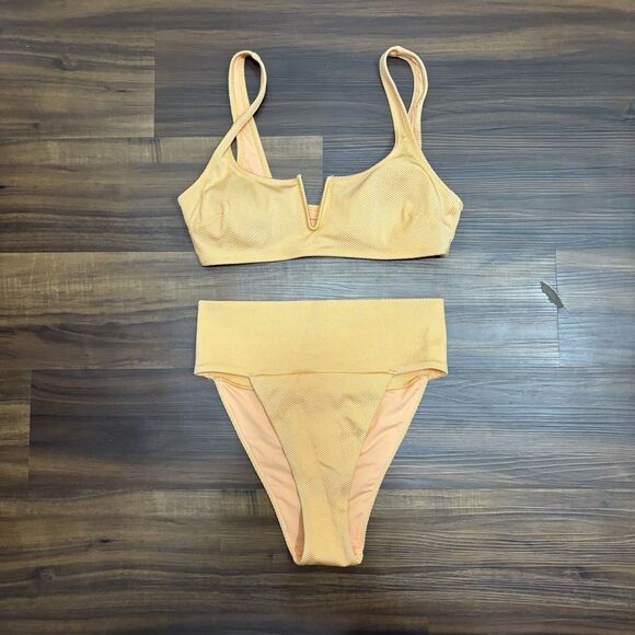aerie Other - NWT Aerie Sz Medium 2PC Swim Set Orange V Wire Bra High Waisted Bottoms Bikini